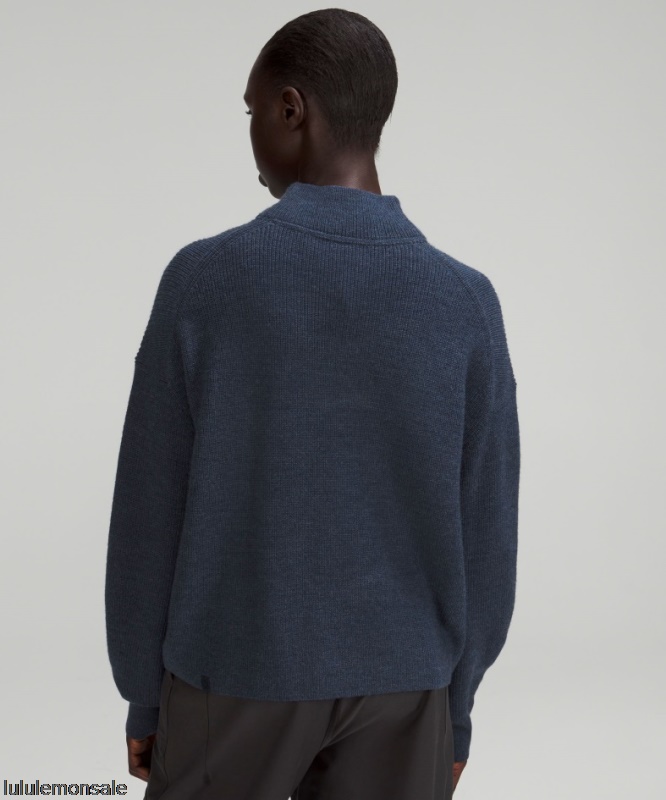 Lululemon Damen DELULU485 | Meliert True Navy Gerippter Rollkragenpullover Aus Einer Merinowollmischung